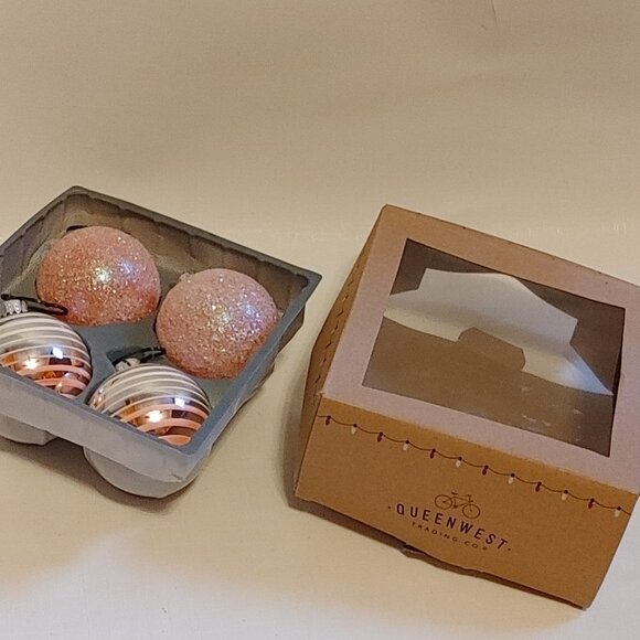 PINK Glass Bulb Ornaments Package of 4 QUEEN WEST Trading Co. - Picture 2 of 5